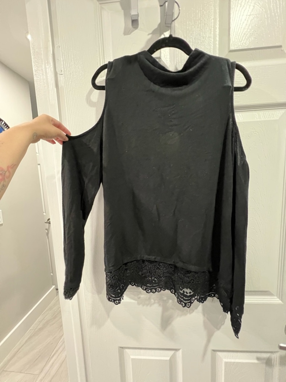 Generation Love Black off-Shoulder Long Sleeve Top with Lace Hem